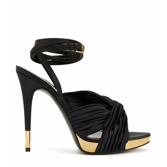 TOM FORD Pleated Satin Ankle-Wrap Platform Sandals - Black Size 37 NWT - Picture 10 of 17